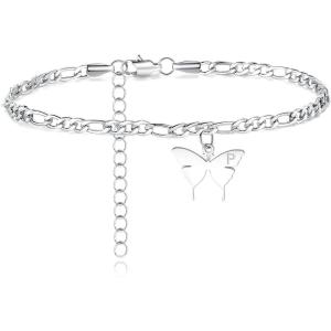 image:imageTONY amp SANDY Ankle Bracelets for Women  Initial Butterfly Anklet for Women Stainless Steel Figaro Chain Summer Beach Waterproof Foot Jewelry Gifts GoldSilverP  Silver