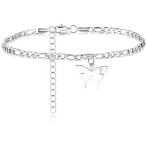 image:imageTONY amp SANDY Ankle Bracelets for Women  Initial Butterfly Anklet for Women Stainless Steel Figaro Chain Summer Beach Waterproof Foot Jewelry Gifts GoldSilverF  Silver