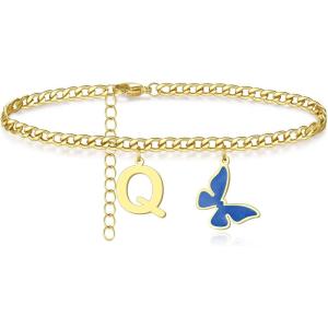 image:imageTONY amp SANDY Initial Anklets Butterfly Ankle Bracelet Stainless Steel Figaro Link Chain Anklet Personalized Adjustable Barefoot Jewelry Gifts for Women Teen Girls Come in Silver and 18K Gold Plated