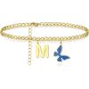 image:imageAnkle Bracelets for Women  Gold Anklets for Women Waterproof Initial Butterfly Anklet Teen Girls Jewelry Non Tarnish Summer Foot Chain Great Mothers Day Birthday Gifts for Her Mom Daughter Letter M