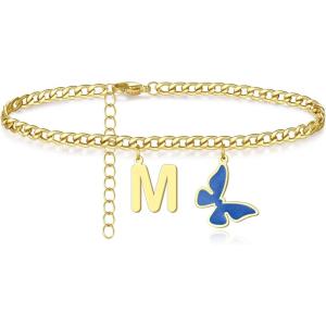 image:imageAnkle Bracelets for Women  Gold Anklets for Women Waterproof Initial Butterfly Anklet Teen Girls Jewelry Non Tarnish Summer Foot Chain Great Mothers Day Birthday Gifts for Her Mom Daughter Letter M